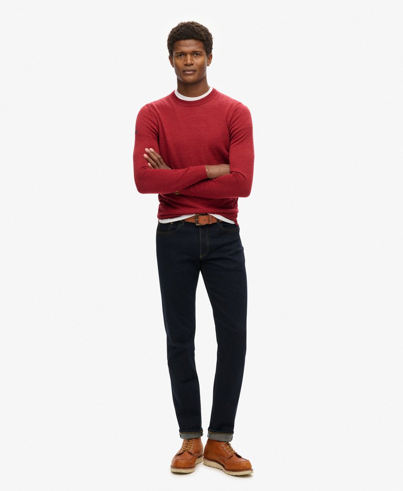 sweter z wełny merino z okrągłym dekoltem w kolorze furnace red marl