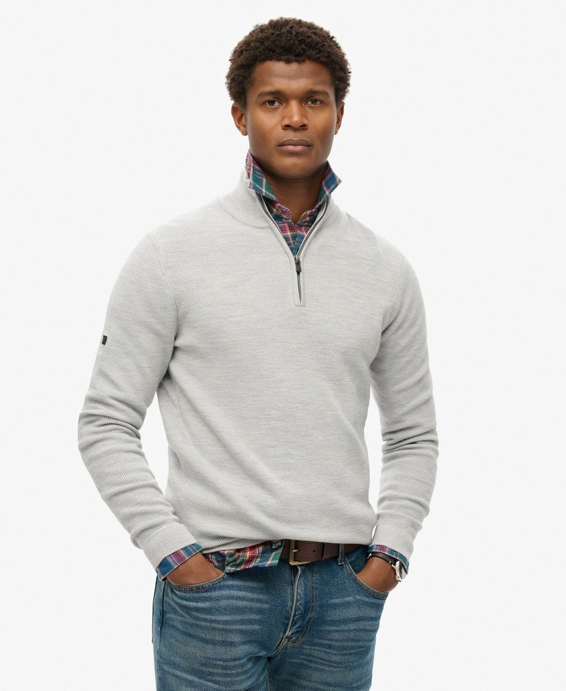sweter z wełny merino z zamkiem błyskawicznym w kolorze mid marl