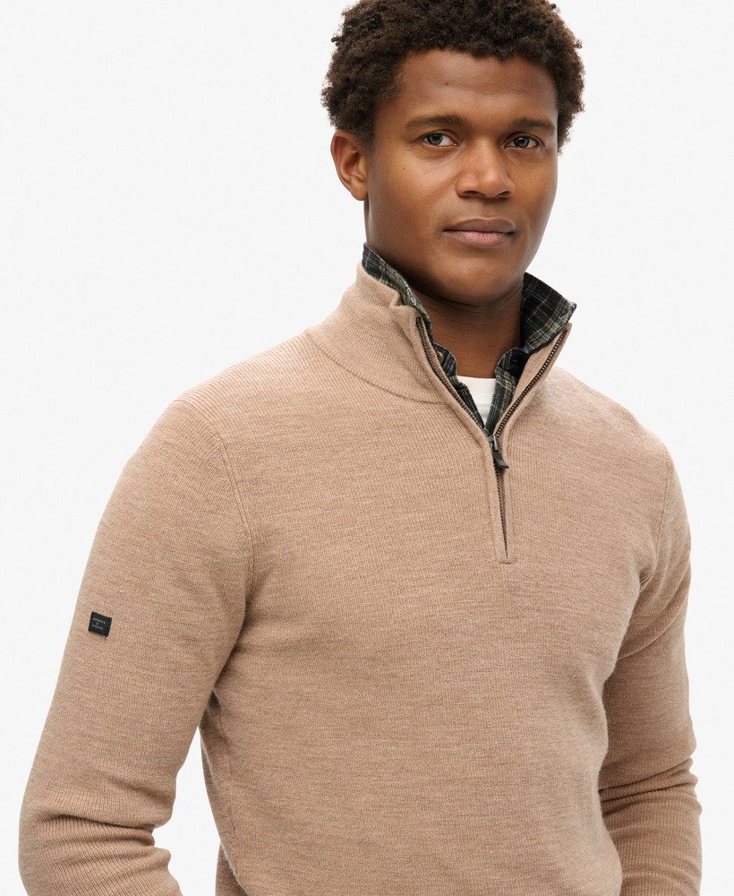 sweter z wełny merino z suwakiem w kolorze camel melanżowym