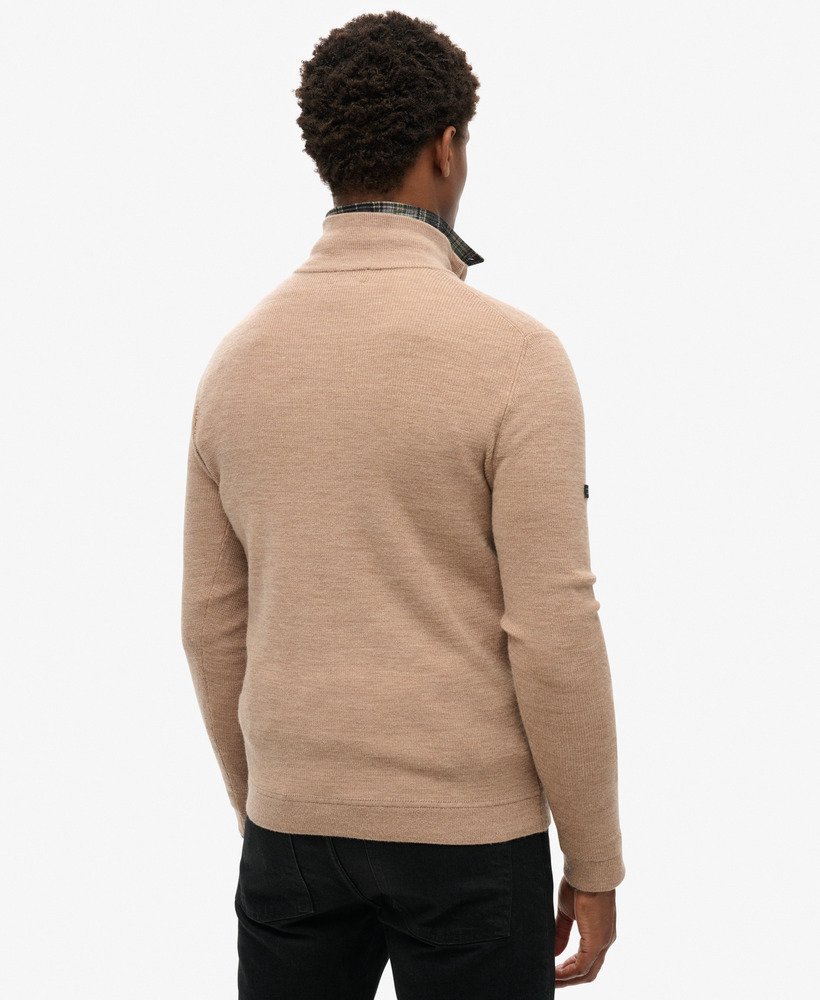 sweter z wełny merino z suwakiem w kolorze camel melanżowym