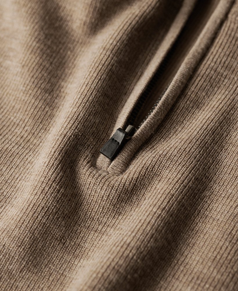 sweter z wełny merino z suwakiem w kolorze camel melanżowym