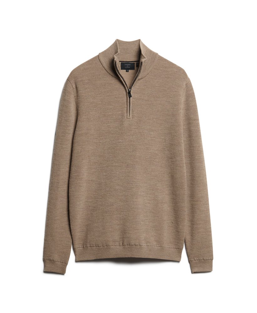 sweter z wełny merino z suwakiem w kolorze camel melanżowym