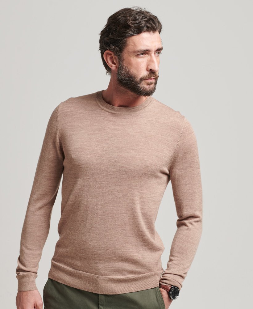 sweter z wełny merynosów z okrągłym dekoltem w kolorze bison marl