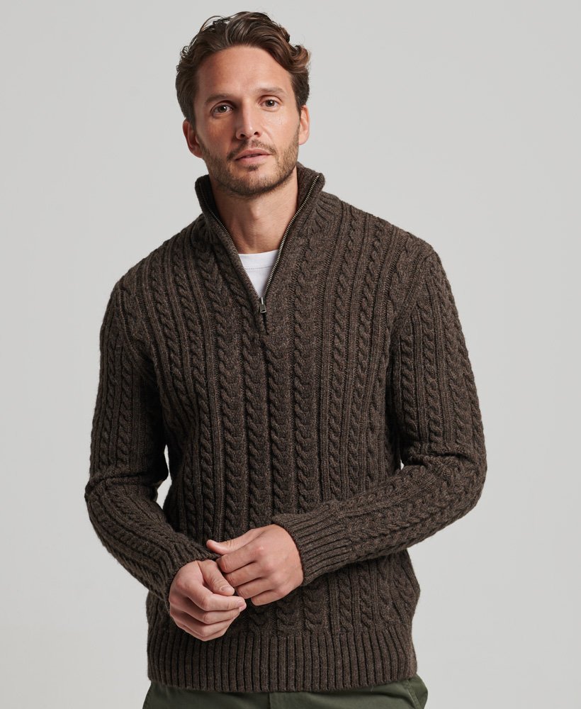 sweter vintage jacob cable knit z zamkiem błyskawicznym w kolorze czekoladowym
