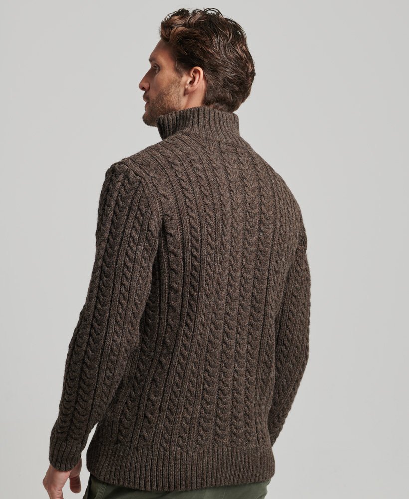 sweter vintage jacob cable knit z zamkiem błyskawicznym w kolorze czekoladowym