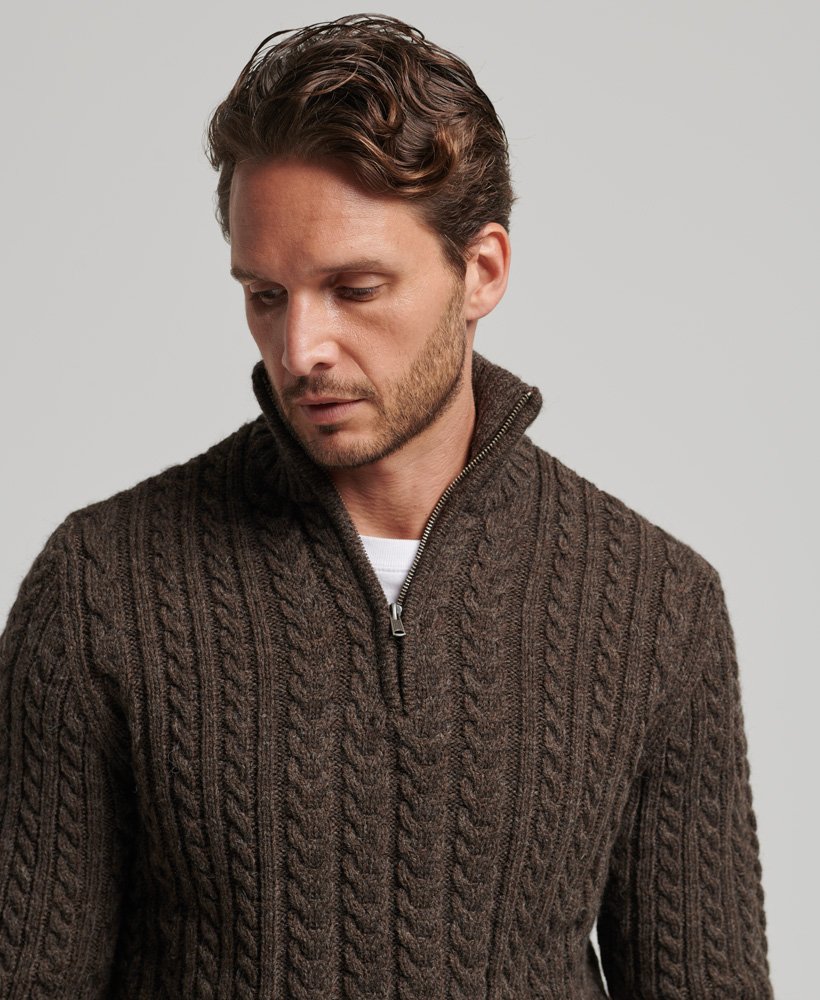 sweter vintage jacob cable knit z zamkiem błyskawicznym w kolorze czekoladowym