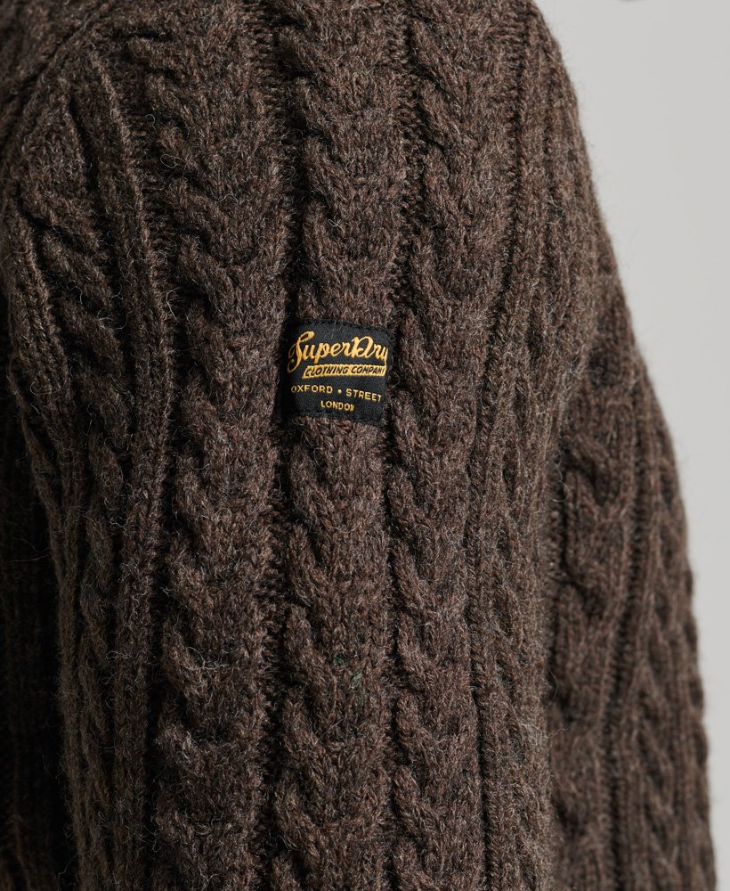 sweter vintage jacob cable knit z zamkiem błyskawicznym w kolorze czekoladowym