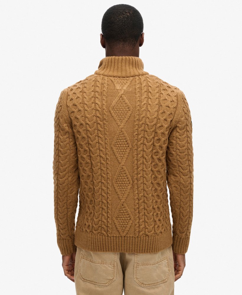 sweter vintage jacob cable knit z zamkiem błyskawicznym w klasycznym brązowym kolorze camel