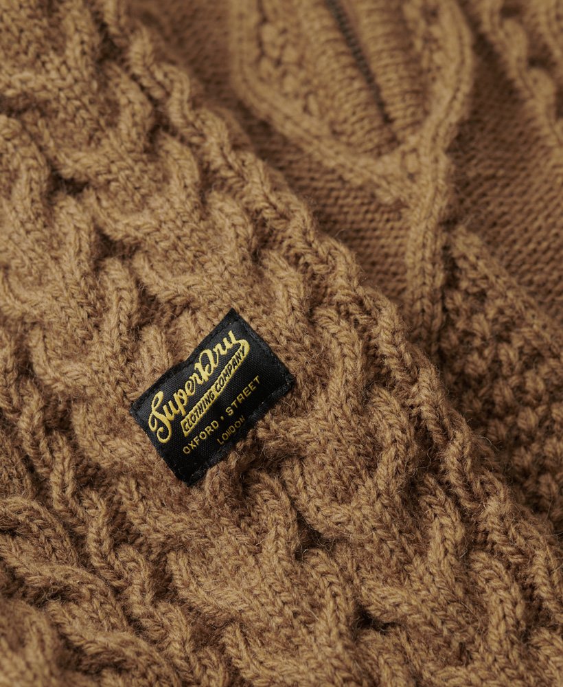 sweter vintage jacob cable knit z zamkiem błyskawicznym w klasycznym brązowym kolorze camel