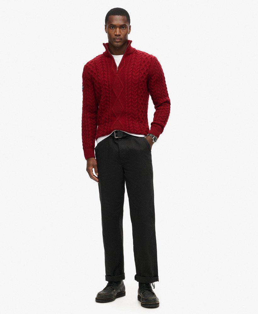 sweter vintage jacob cable knit z zamkiem błyskawicznym w kolorze gŁĘbokiego burgundu