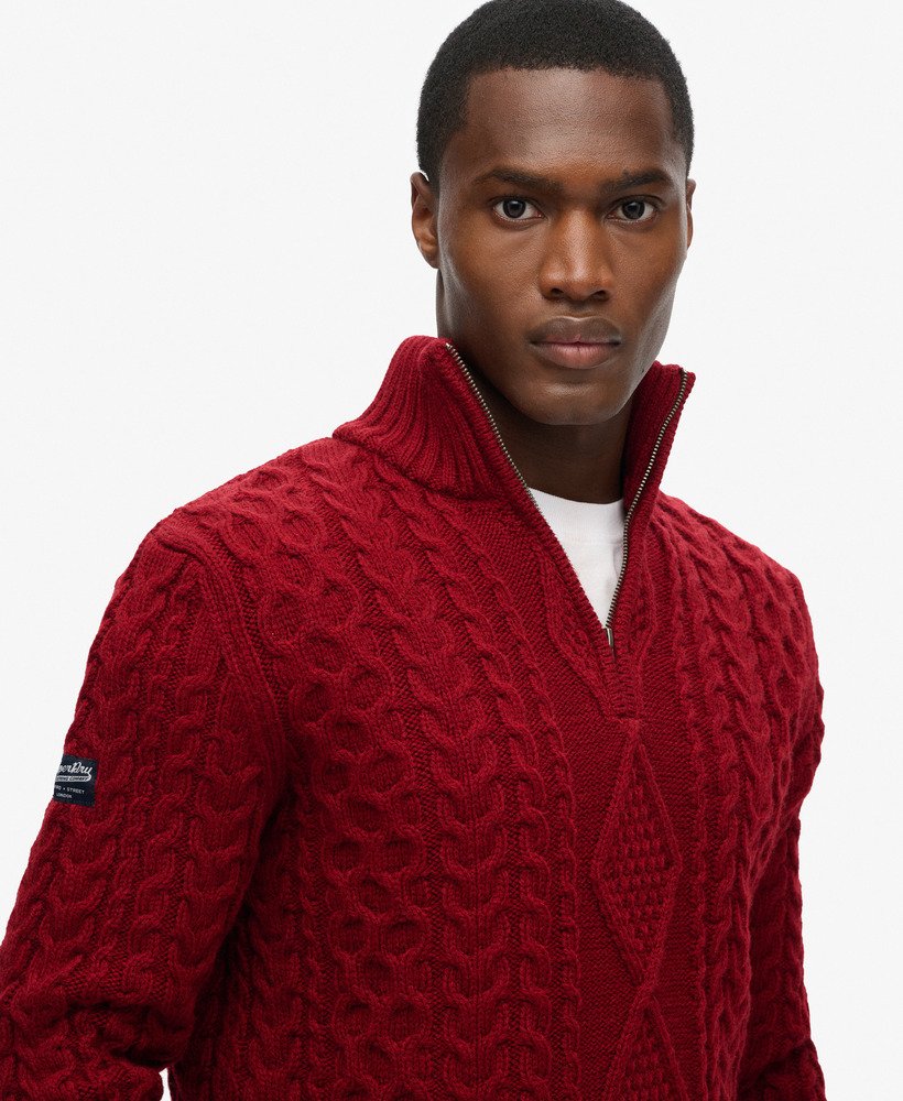 sweter vintage jacob cable knit z zamkiem błyskawicznym w kolorze gŁĘbokiego burgundu