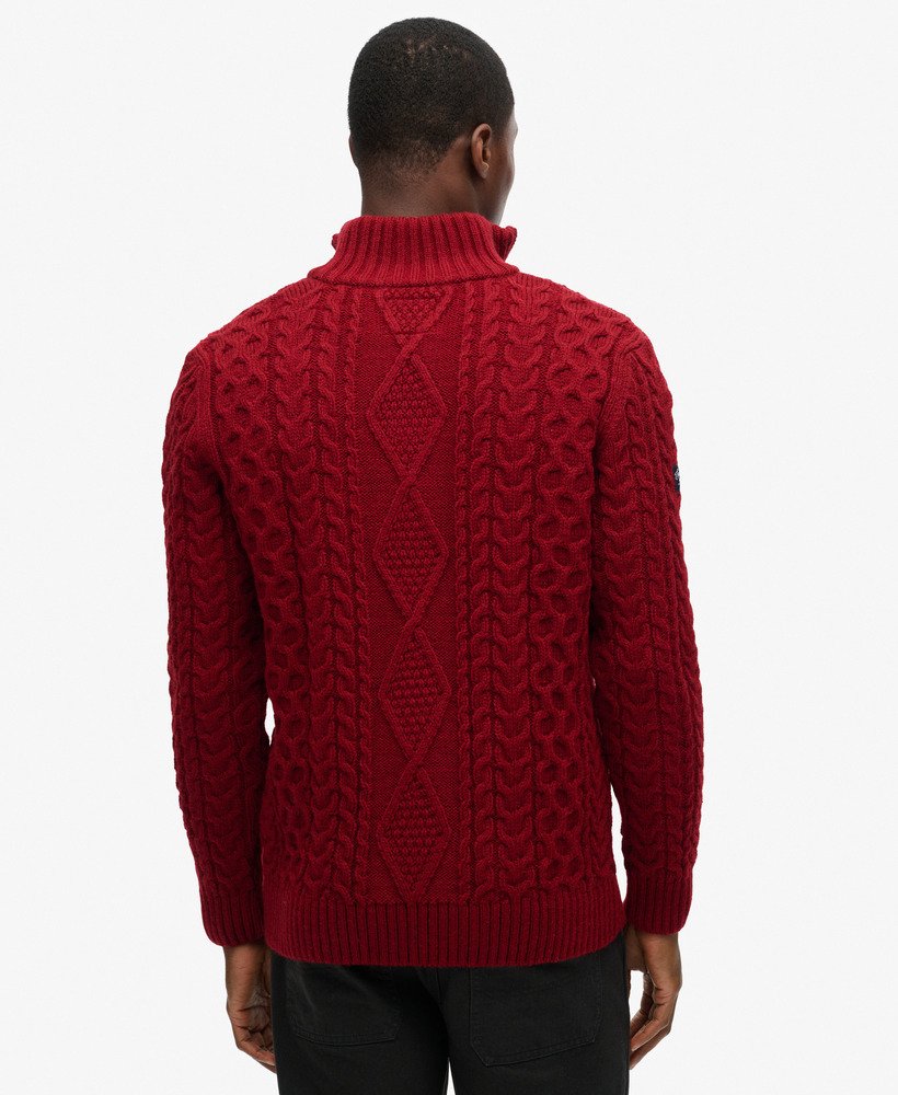 sweter vintage jacob cable knit z zamkiem błyskawicznym w kolorze gŁĘbokiego burgundu