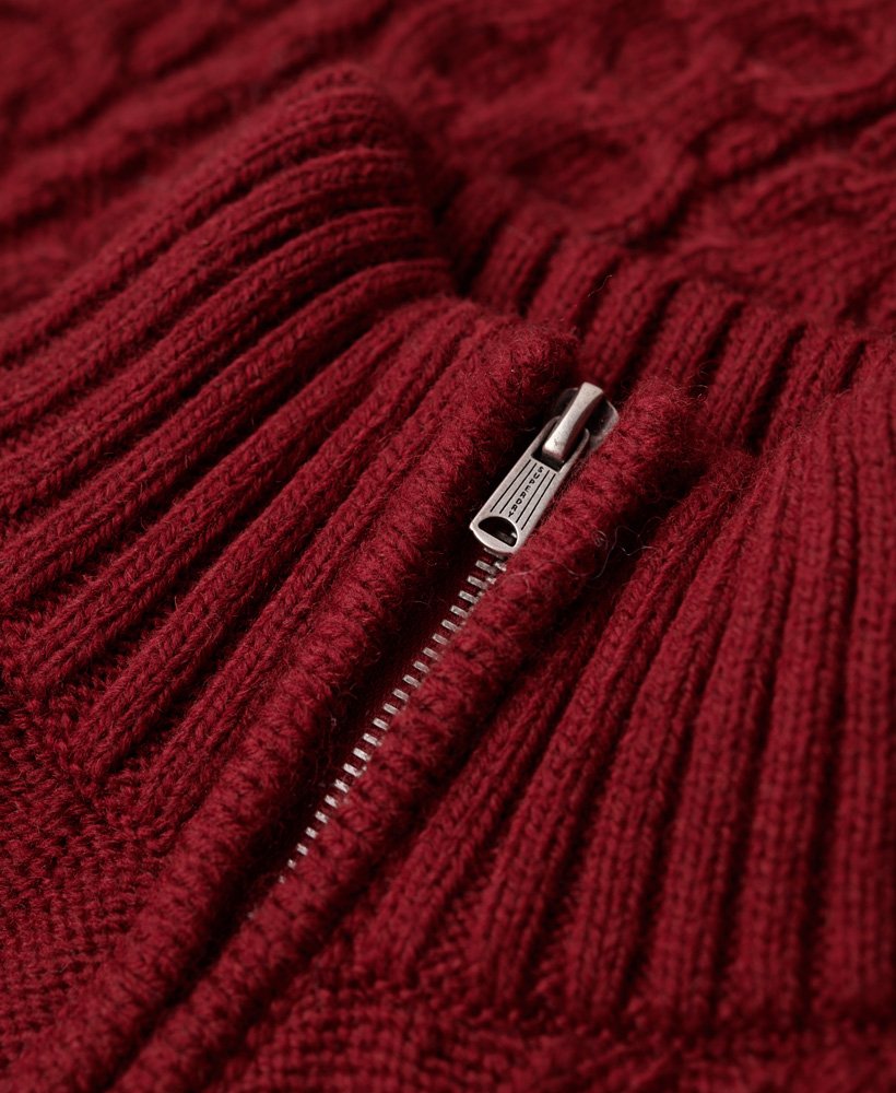 sweter vintage jacob cable knit z zamkiem błyskawicznym w kolorze gŁĘbokiego burgundu