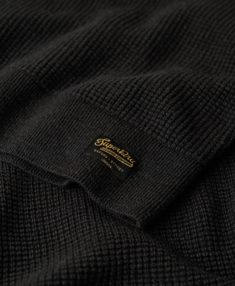 teksturowany sweter z dzianiny w kolorze kruczoczarnym i melanżowym