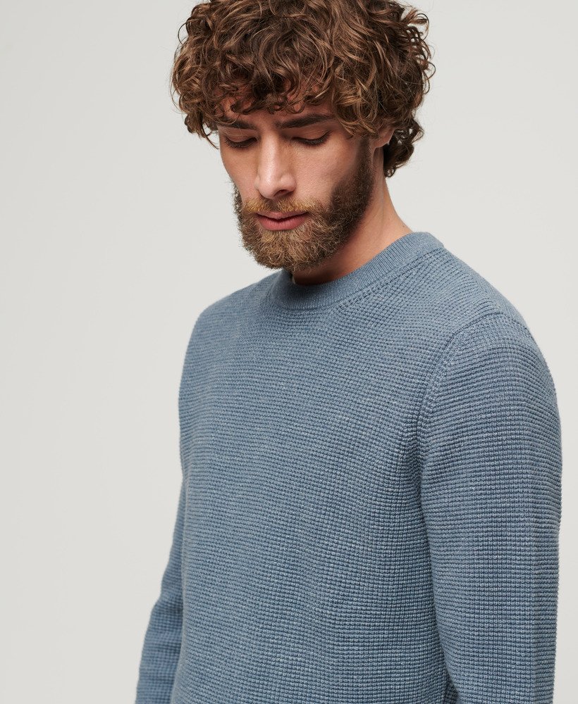 teksturowany sweter z dzianiny w kolorze tiarowno-niebieskim
