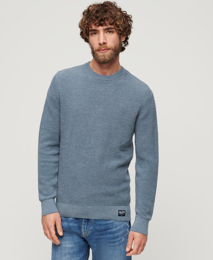 teksturowany sweter z dzianiny w kolorze tiarowno-niebieskim