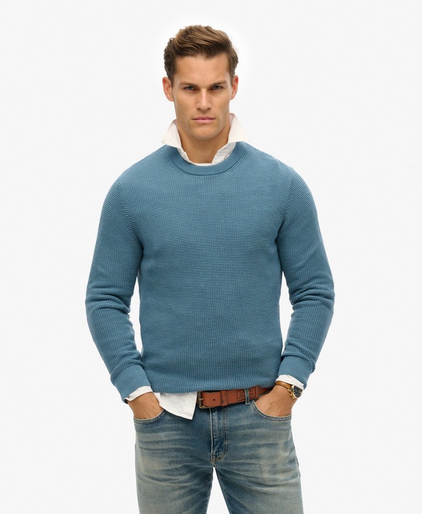 teksturowany sweter z dzianiny w kolorze washed pottery blue