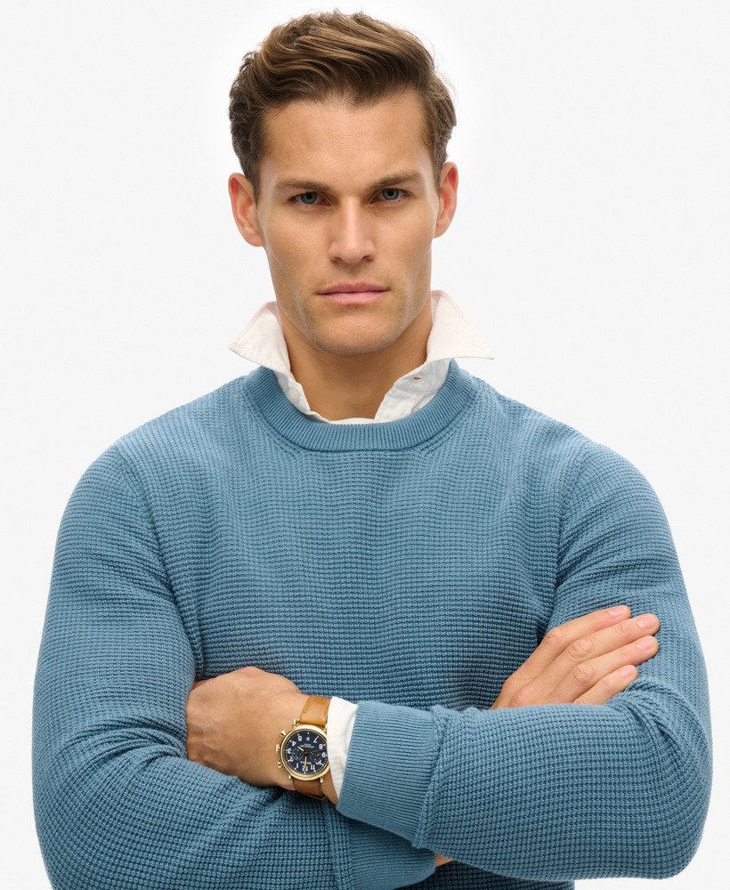 teksturowany sweter z dzianiny w kolorze washed pottery blue