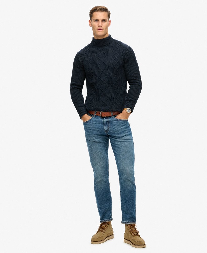 the merchant store – sweter z golfem cable roll neck w kolorze granatowym