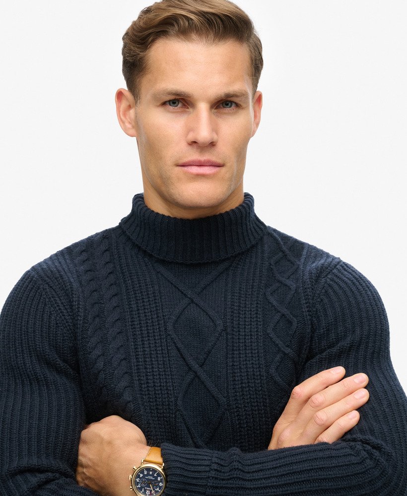 the merchant store – sweter z golfem cable roll neck w kolorze granatowym