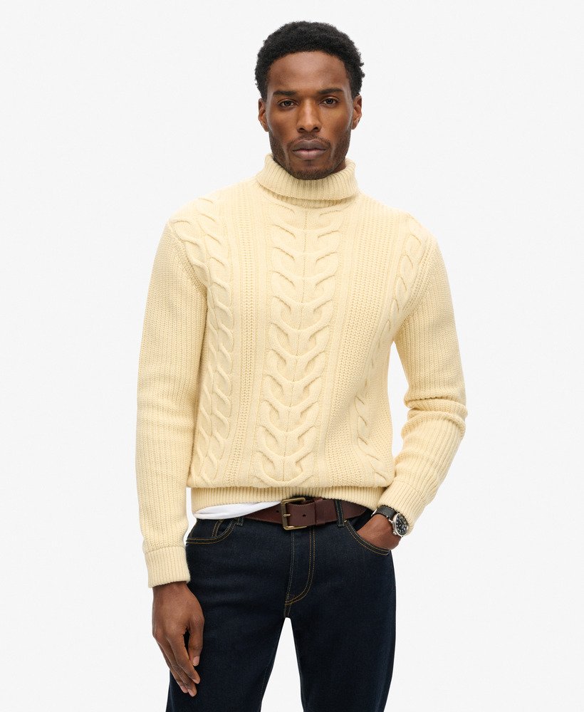the merchant store – sweter z golfem cable roll neck w kolorze off white