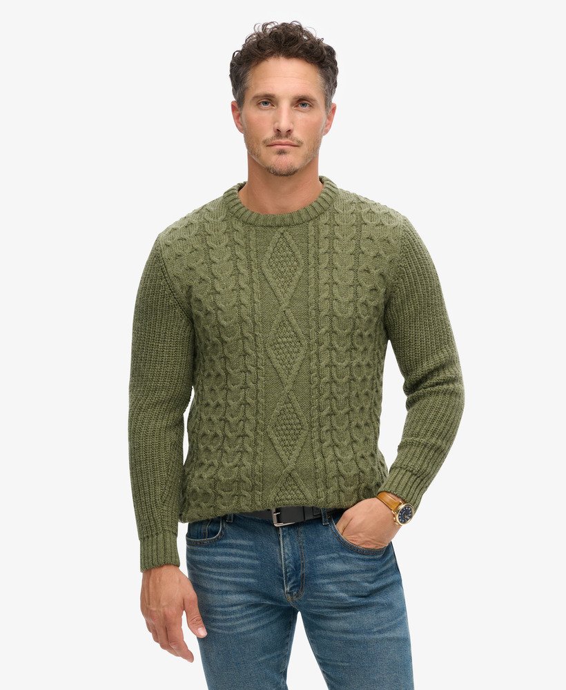 sweter jacob cable knit w kolorze mchu