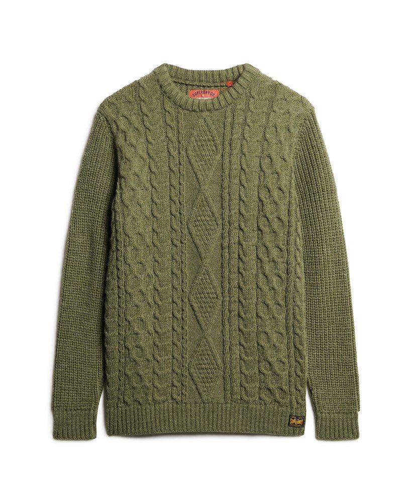 sweter jacob cable knit w kolorze mchu