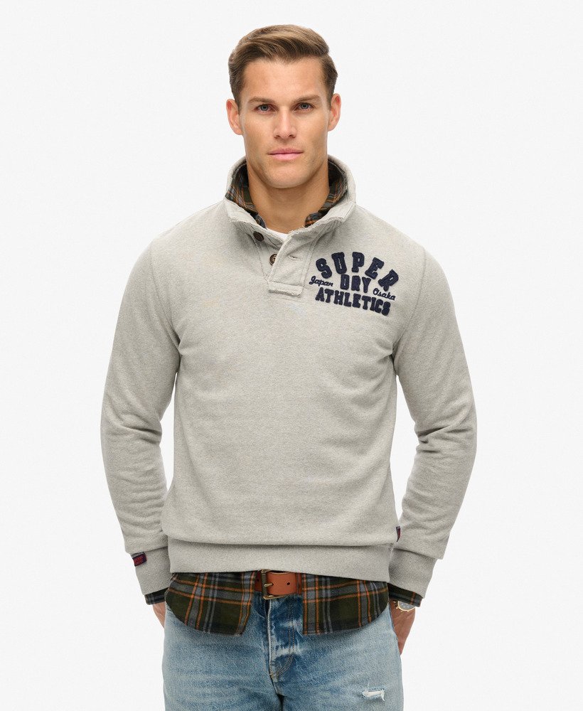 bluza sportowa vintage z półguzikiem w kolorze jasnoszarym melanżowym