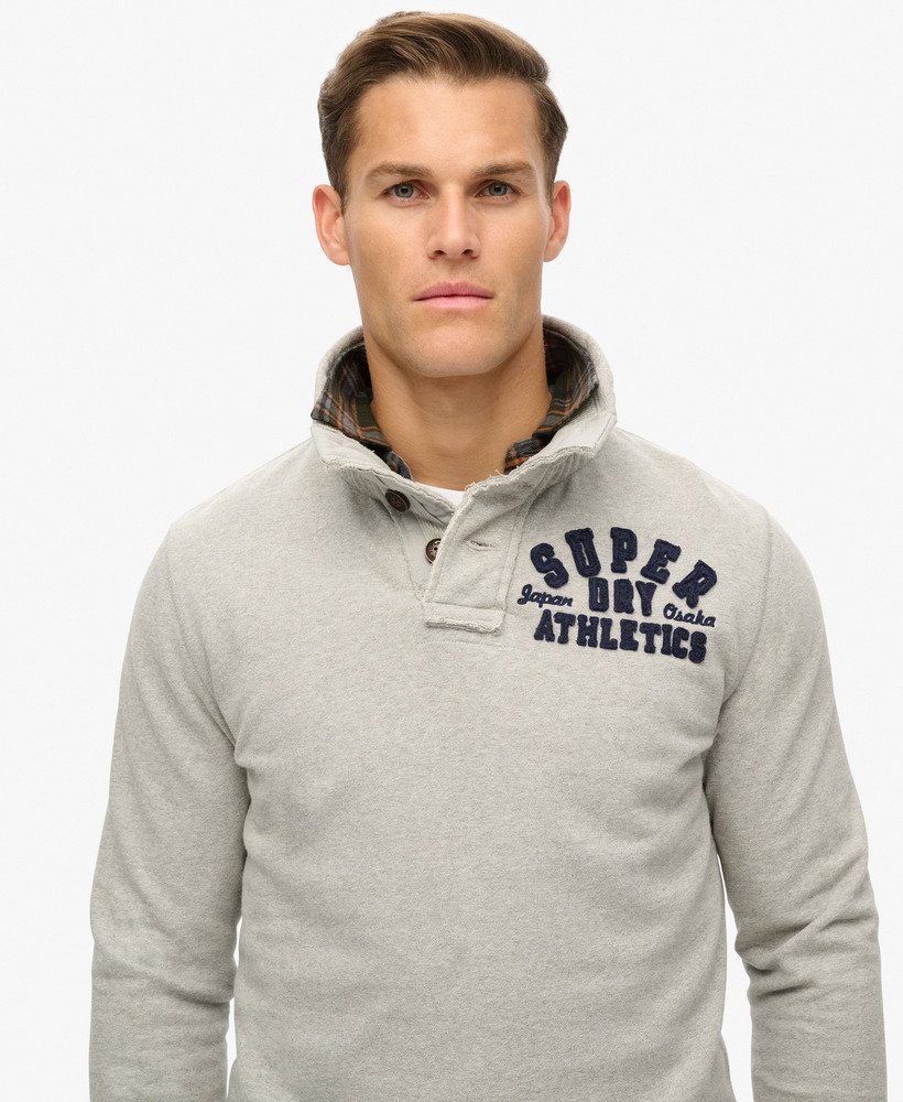 bluza sportowa vintage z półguzikiem w kolorze jasnoszarym melanżowym