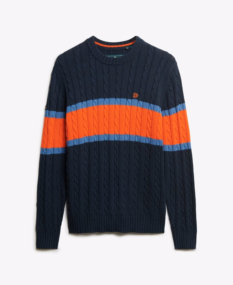 Sweter kablowy w paski bawełniane