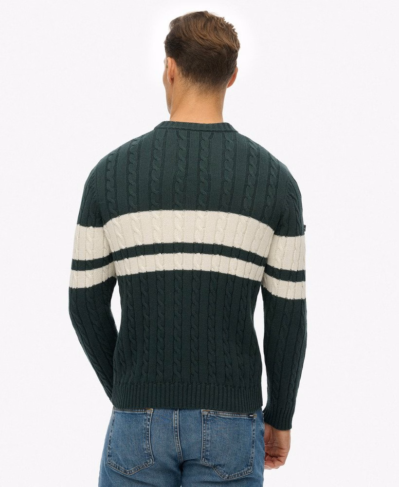 Sweter kablowy w paski bawełniane