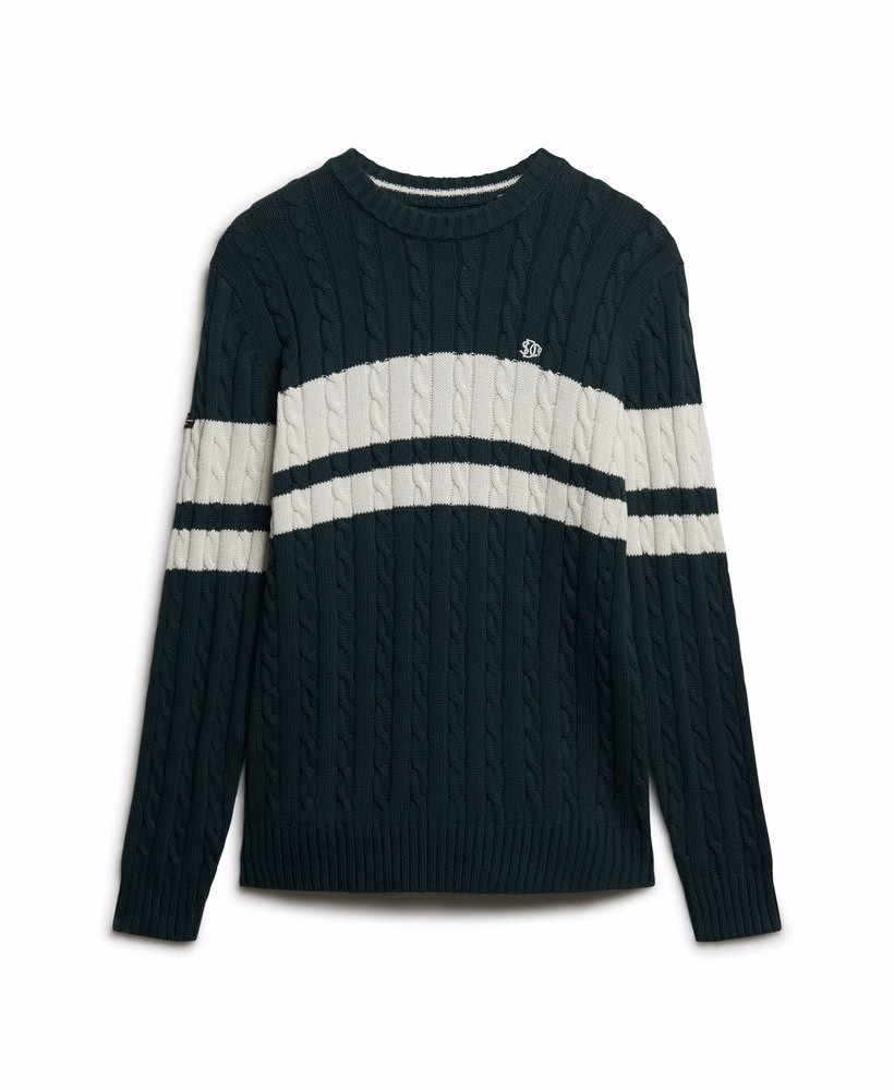 Sweter kablowy w paski bawełniane