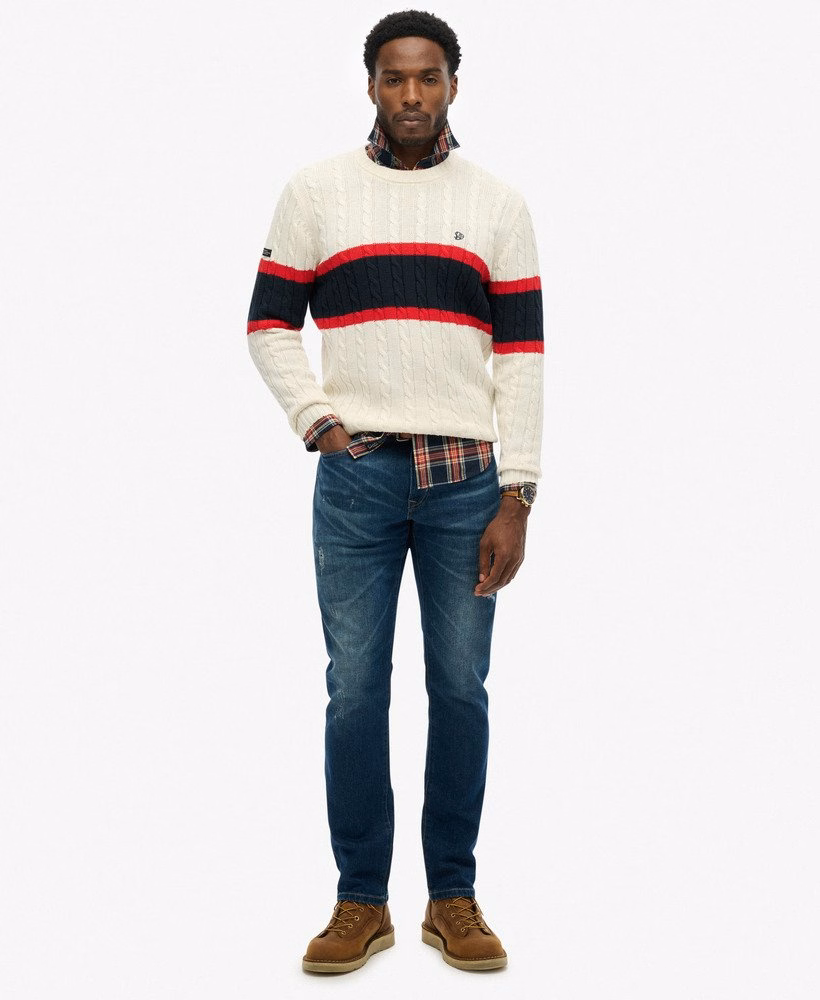 Sweter kablowy w paski bawełniane