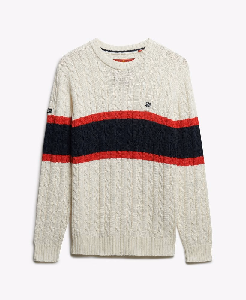 Sweter kablowy w paski bawełniane