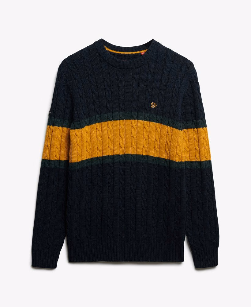 Sweter kablowy w paski bawełniane