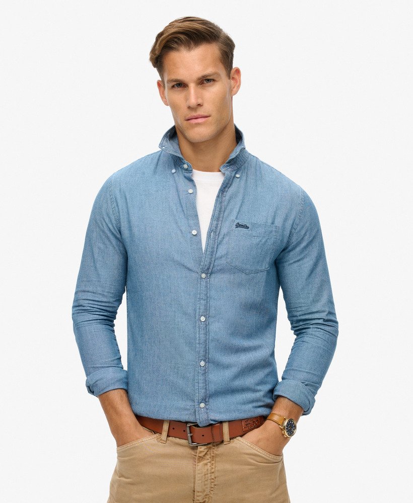 koszula oxford z długim rękawem z bawełny w kolorze indigo chambray