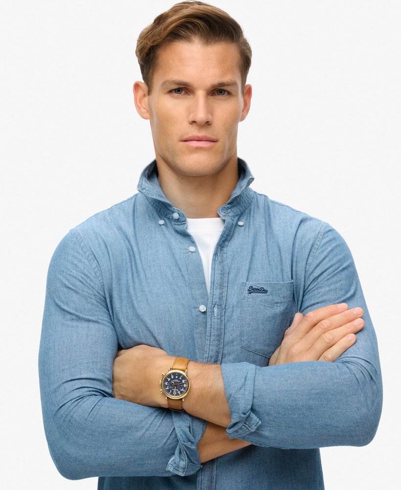 koszula oxford z długim rękawem z bawełny w kolorze indigo chambray