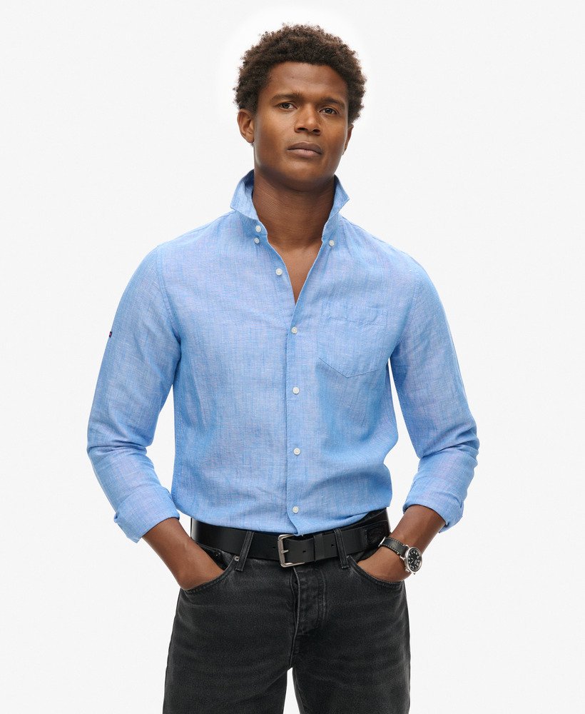 koszula lniana z guzikami od organic cotton studios w kolorze niebieskim