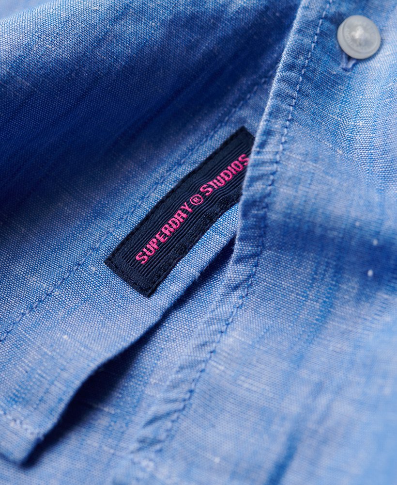 koszula lniana z guzikami od organic cotton studios w kolorze niebieskim