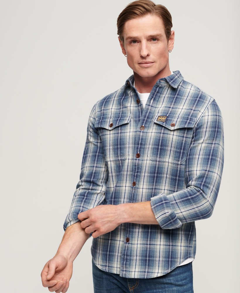 koszula robocza w kratkę z bawełny organicznej w kolorze denim blue