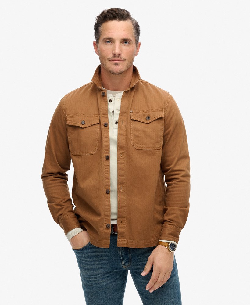 sklep handlowy – koszula wierzchnia w jodełkę w kolorze denim co tobacco brown
