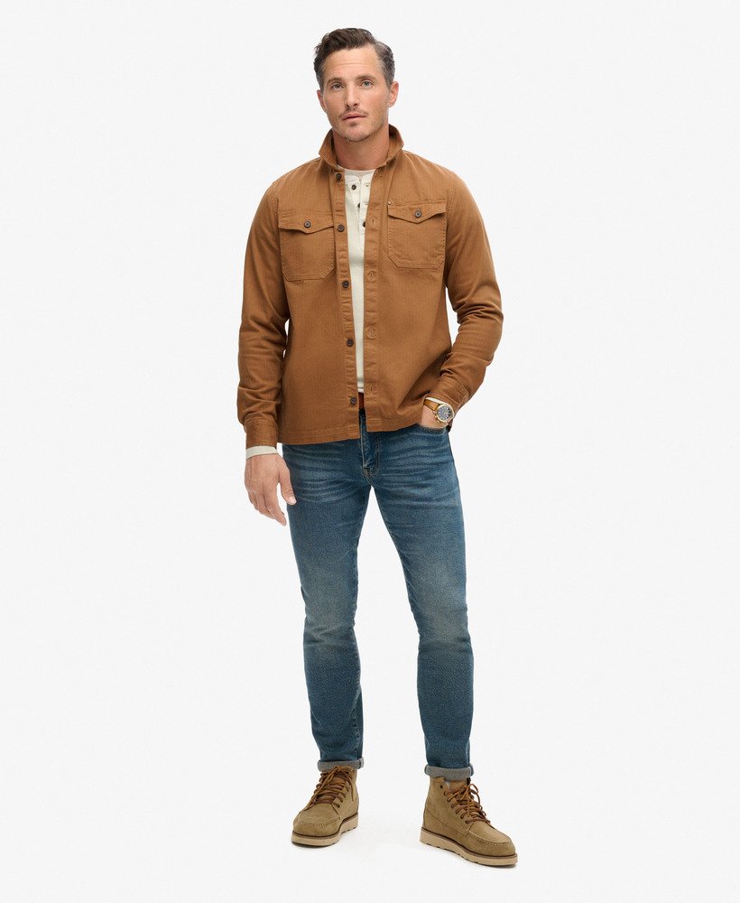 sklep handlowy – koszula wierzchnia w jodełkę w kolorze denim co tobacco brown