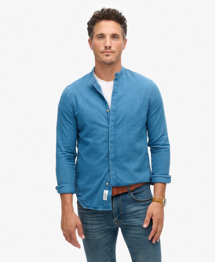 sklep handlowy – koszula grandad indigo w intensywnym praniu
