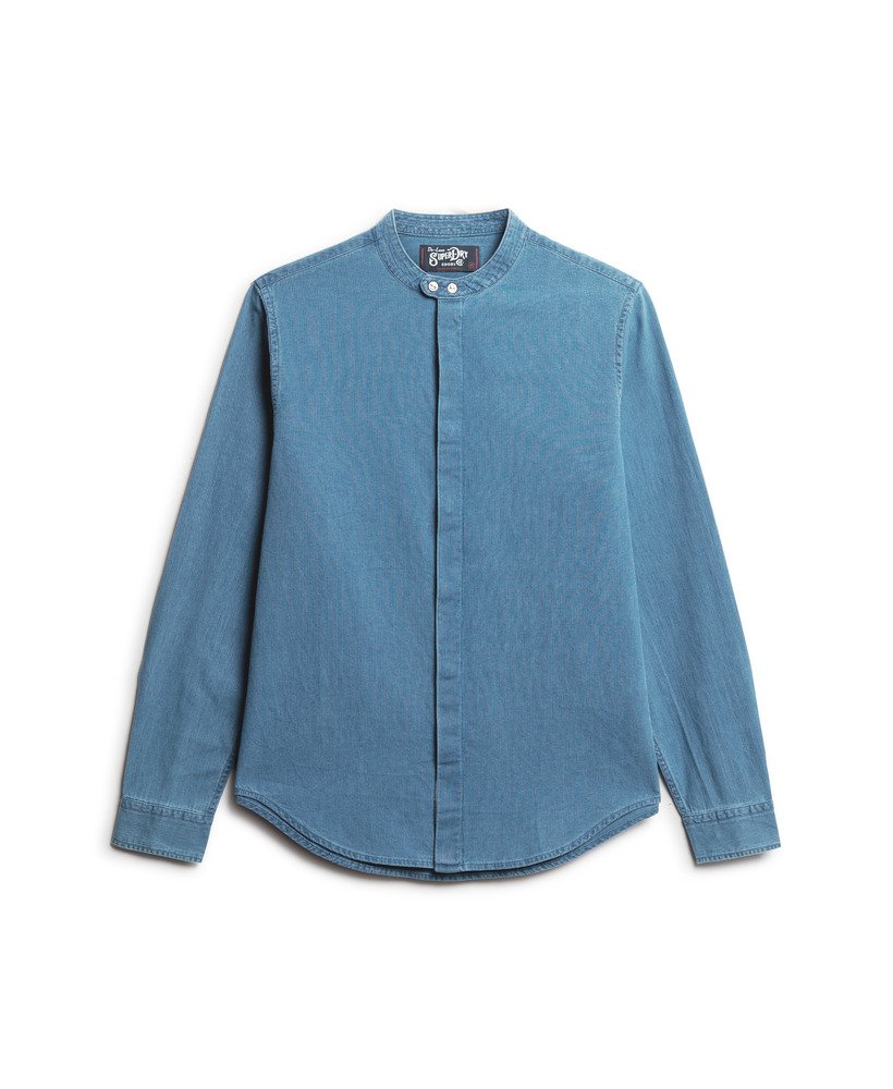 sklep handlowy – koszula grandad indigo w intensywnym praniu