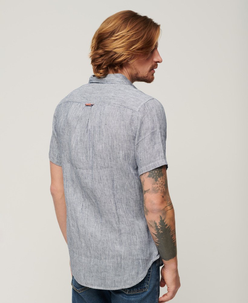 koszula lniana studios casual w granatowe paski twill