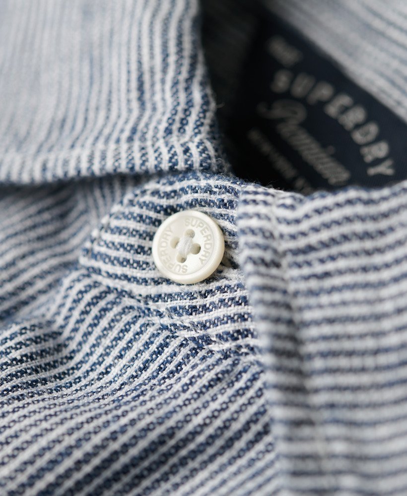 koszula lniana studios casual w granatowe paski twill
