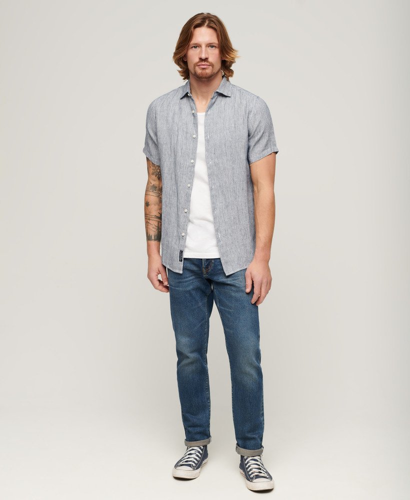 koszula lniana studios casual w granatowe paski twill