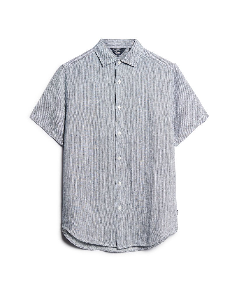 koszula lniana studios casual w granatowe paski twill