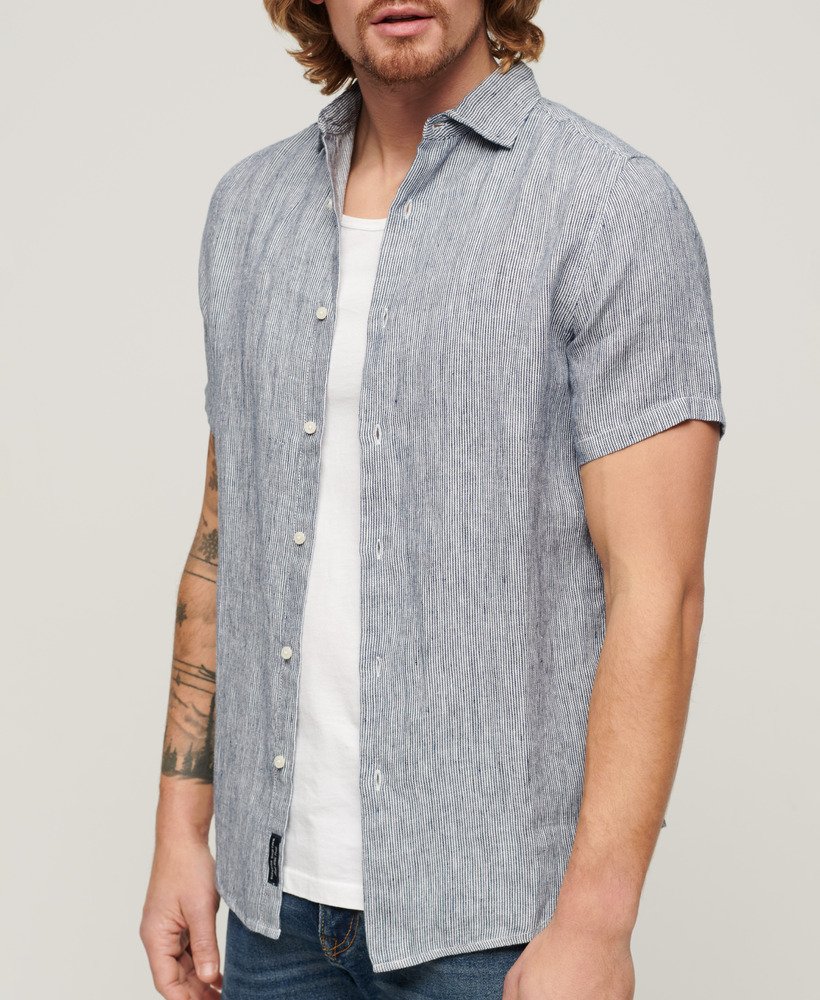 koszula lniana studios casual w granatowe paski twill