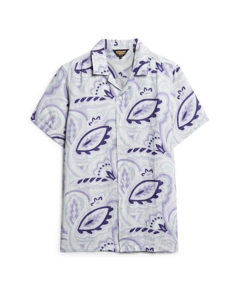 koszula lniana z nadrukiem i otwartym kołnierzykiem w kolorze laurel grey print
